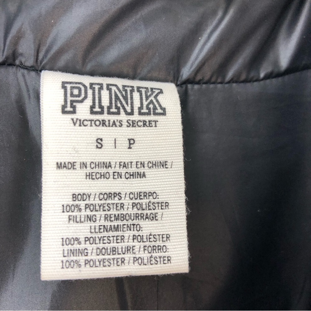 Pink Victorias Secret Jacket Small Black Puffer Full Zip Vest Cheetah Accent - Picture 7 of 12